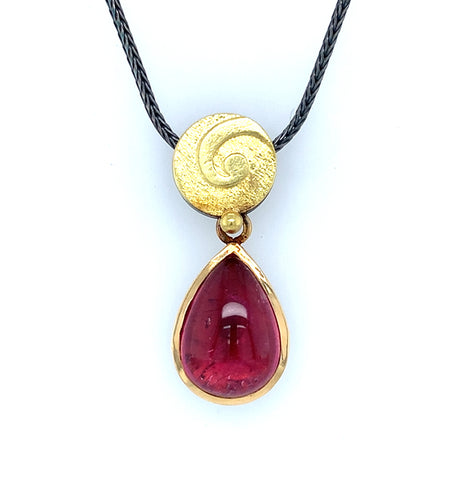 Anhänger Silber 925 Gold 900 Turmalin cabochon 7.9 ct-  C63