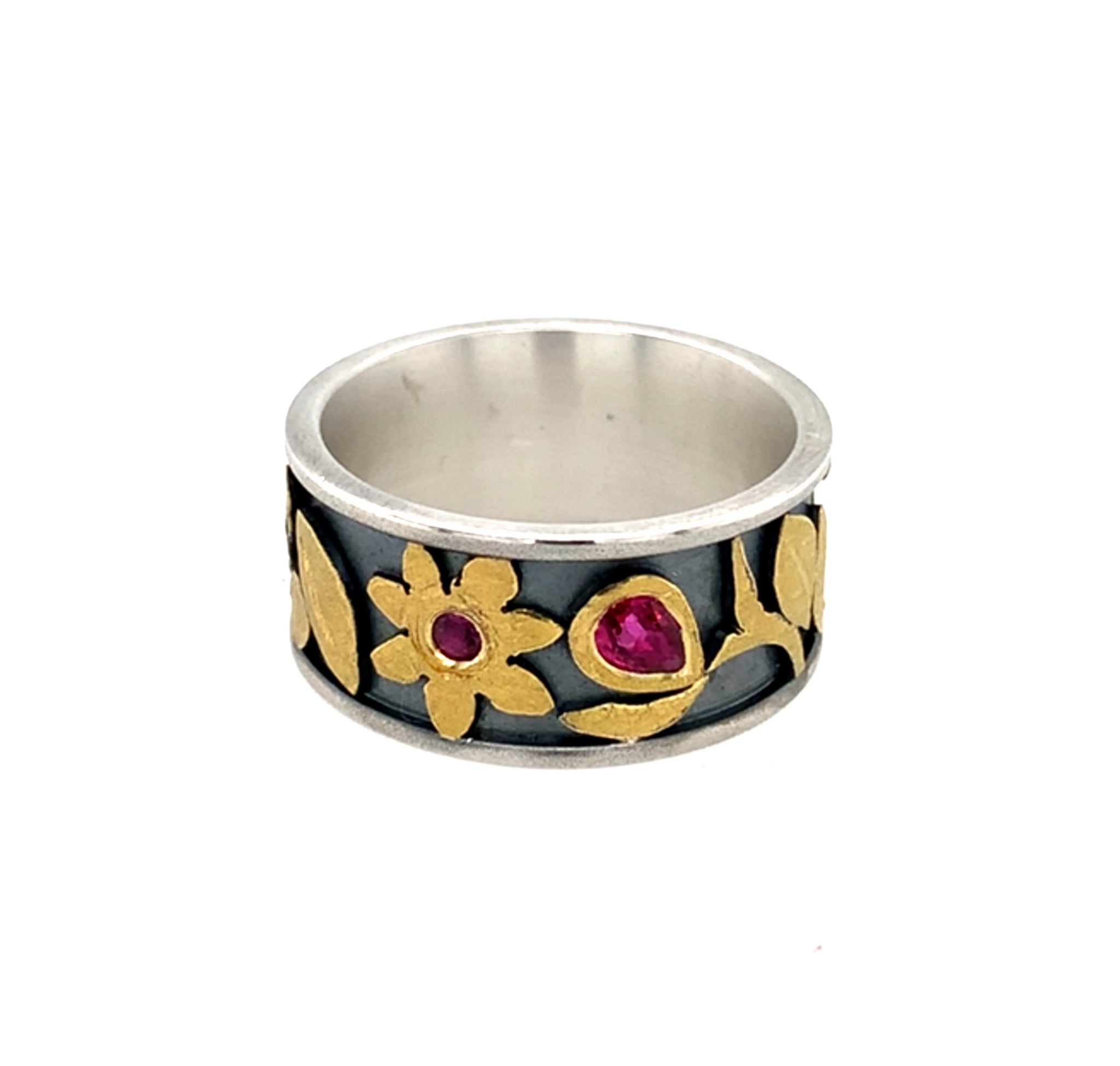 Ring Silber Gold 900 Rubin facettiert - R179