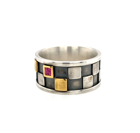 Ring Silber 925 Gold 900 Safir facettiert- R183