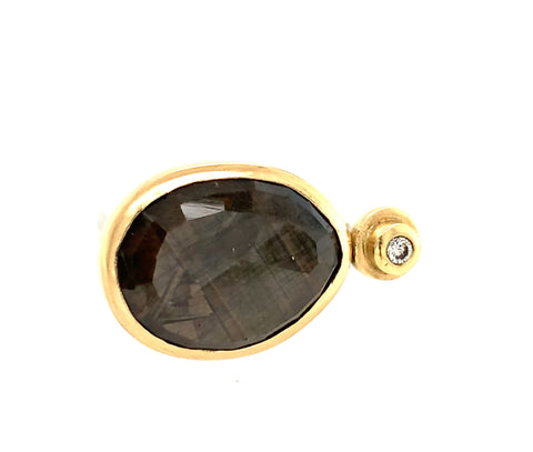 Ring Silber 925 Gold 750 Safir Brillant 0.05 ct - R191