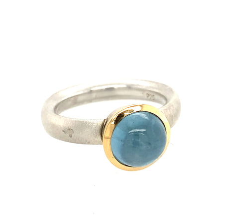 Ring Silber 925 Gold 750 Aquamarin Cabochon 3.17 ct - R192
