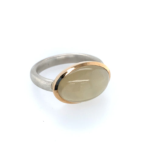 Ring Silber 925 Gold 750 Mondstein Cabochon 8.7 ct - R194