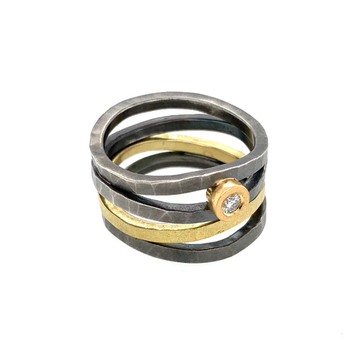Ring Silber 925 Gold 750 Brillant 0.07 ct - R45