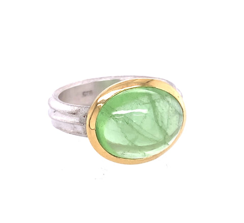 Ring Silber 925  Gold 750 Peridot Cabochon 10.7 ct - R67
