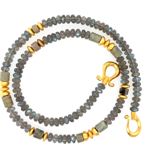 Collier Labradorit Jaspis Silber vergoldet 999 - (S15)