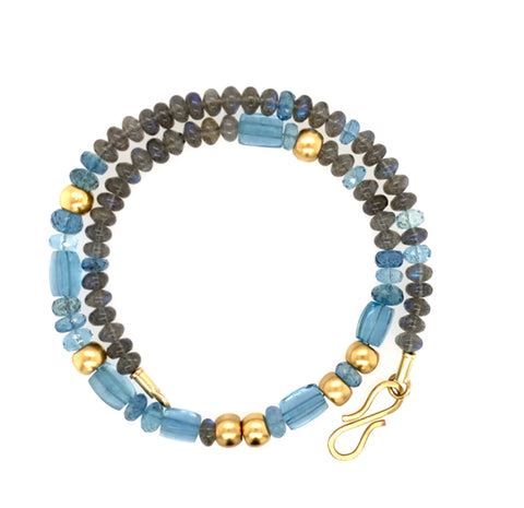 Collier Aquamarin Labradorit Gold 585 - S19
