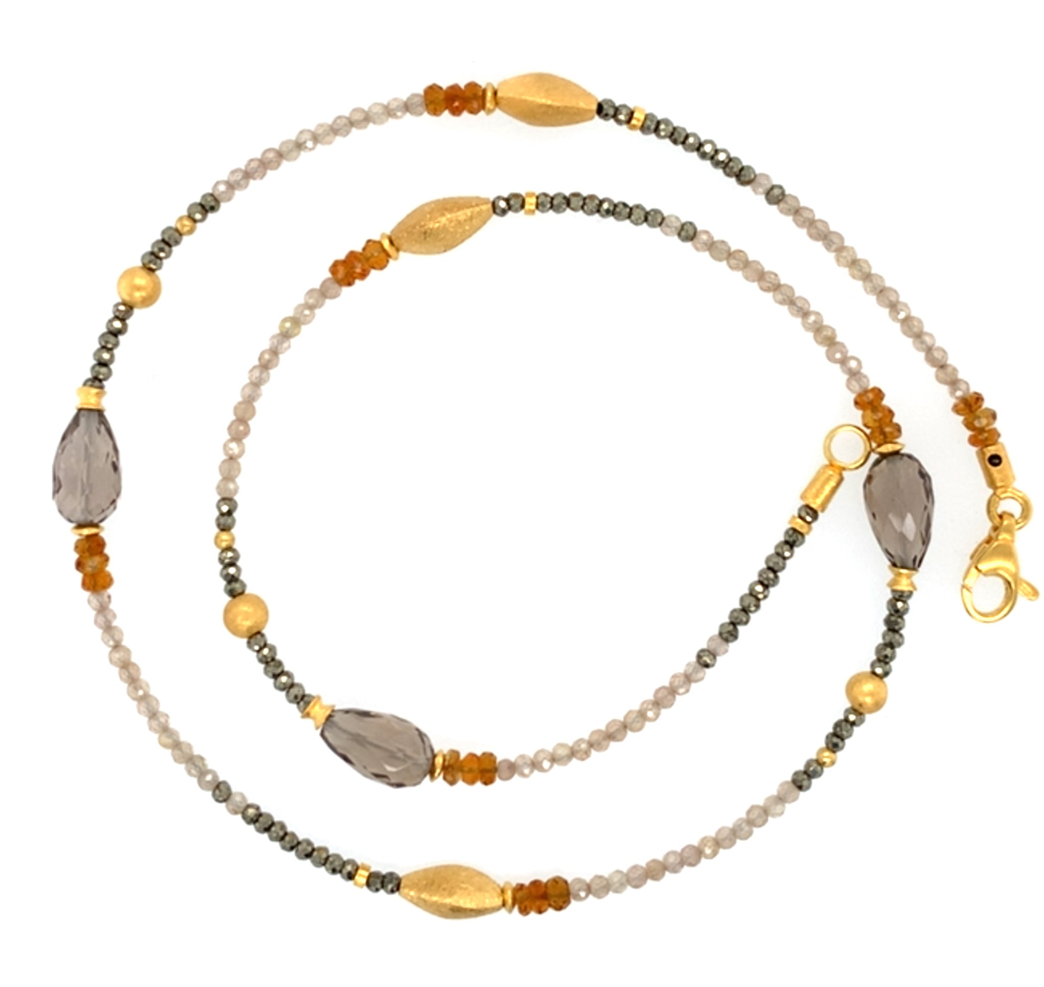 Collier Zirkon Pyrit Citrin Rauchquarz Silber vergoldet 999 - S79