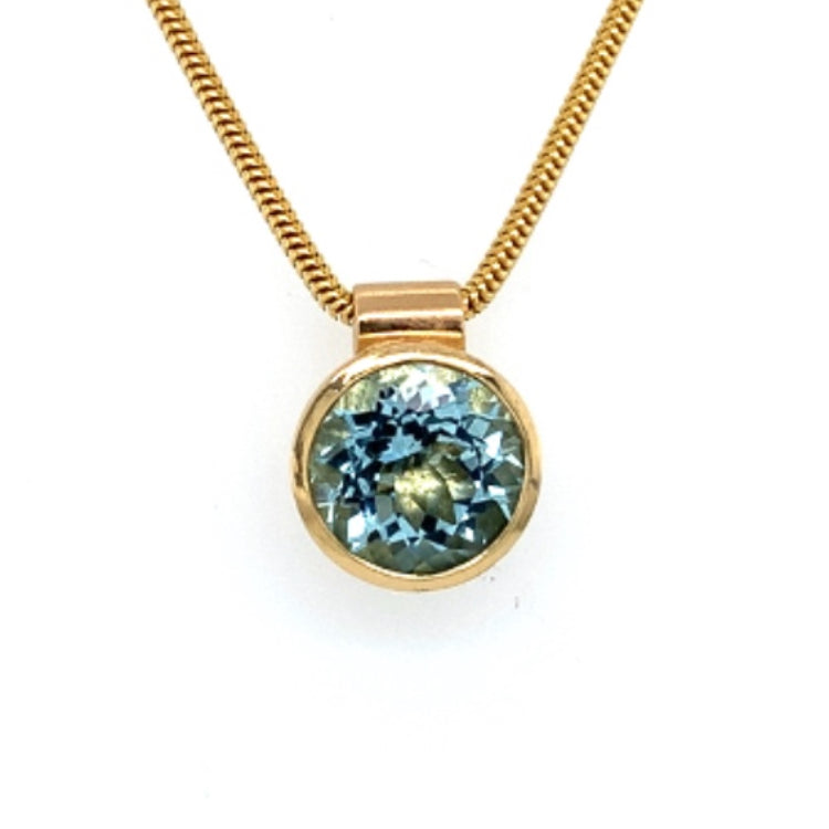 Anhänger Gold 750 Aquamarin facettiert  Ø 10 mm - C10