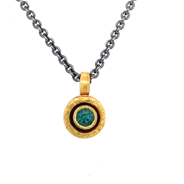 Anhänger Gold 900  Silber  Ø 7 mm Smaragd - C13
