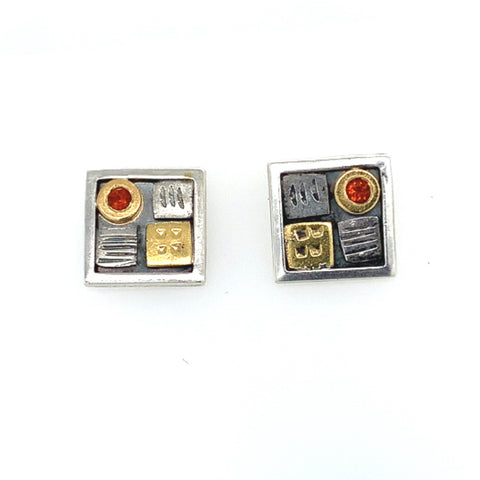 Ohrstecker Silber Gold 900 10x10 mm Mandaringranat facettiert  - O19
