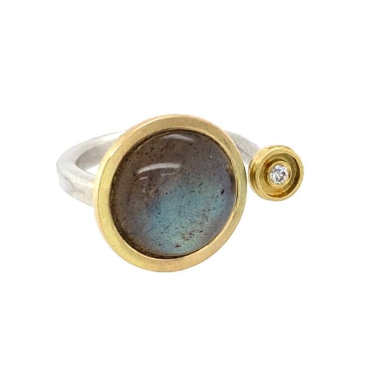 Ring Silber 925 Gold 750 Labradorit Brillant 0.04 ct - R44