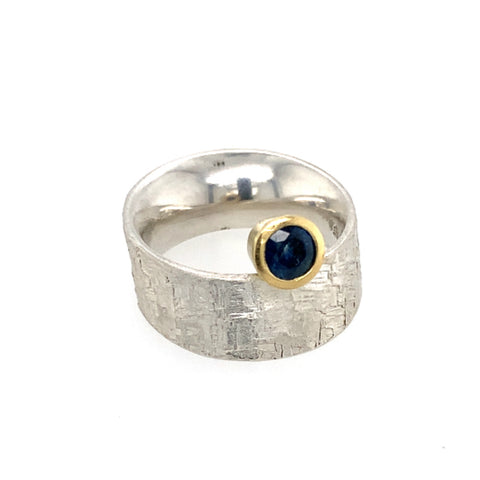 Ring Silber 925 Gold 750 Safir facettiert 0.6 ct - R61