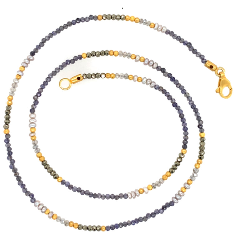 Collier Iolith Labradorit Perle Pyrit - S14