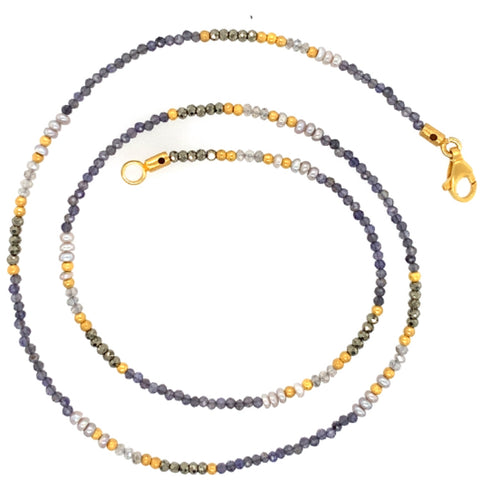 Collier Iolith Labradorit Perle Pyrit - S14
