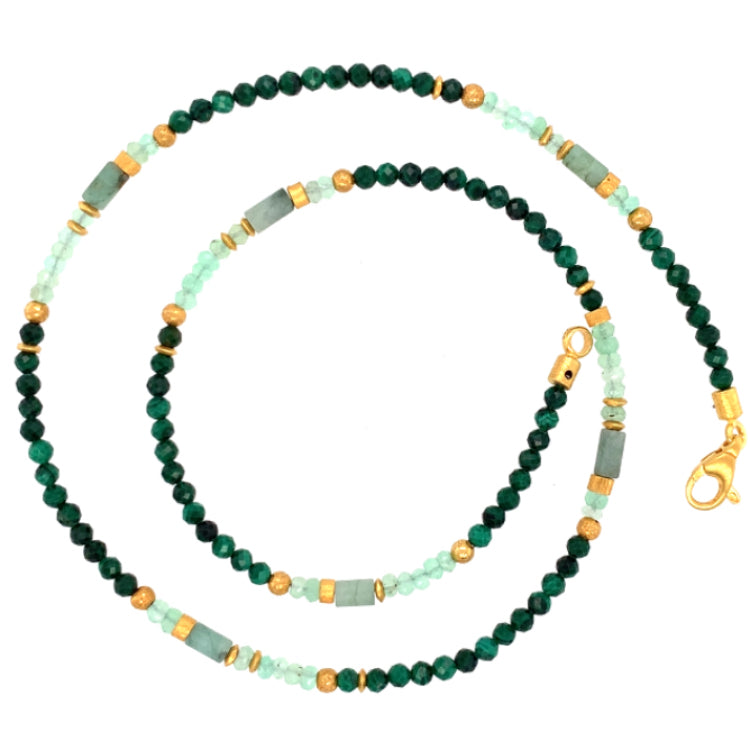 Collier Chryspras Malachit Smaragd Silber vergoldet 999 - S28