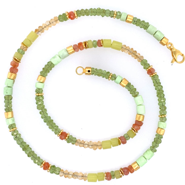 Collier Turmalin Peridot Ctrin Chrysopras Silber vergoldet - S33
