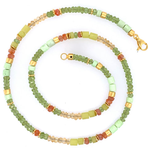Collier Turmalin Peridot Ctrin Chrysopras Silber vergoldet - S33