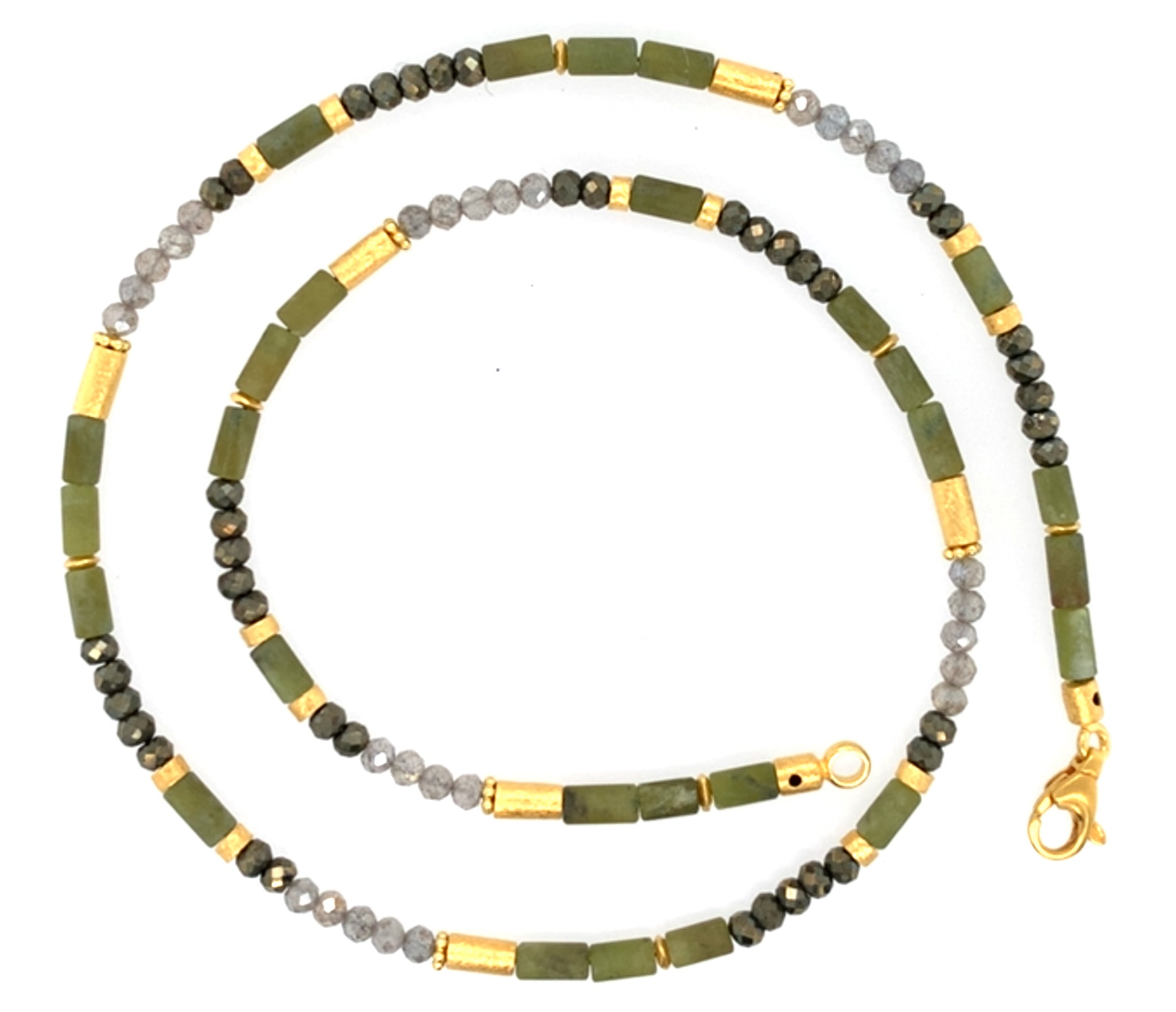 Collier Vesuvian Pyrit Labradorit Silber vergoldet 999 - S73