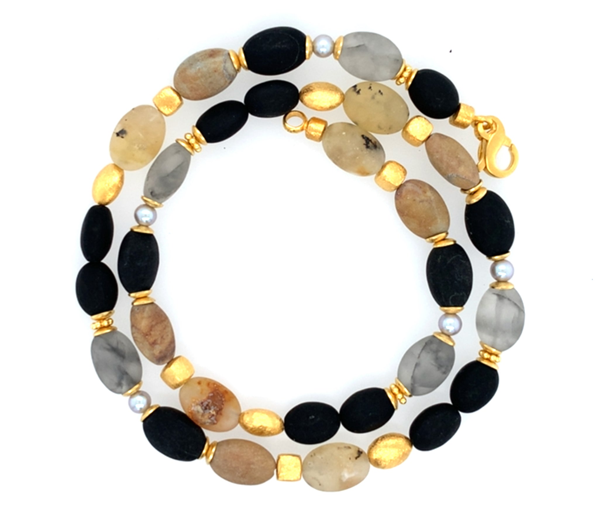 Collier Vesuvian Mergel Jaspis Achat Perle Silber vergoldet 999 - S75