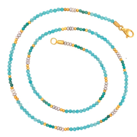 Collier Amazonit Türkis Perle Silber vergoldet - S7