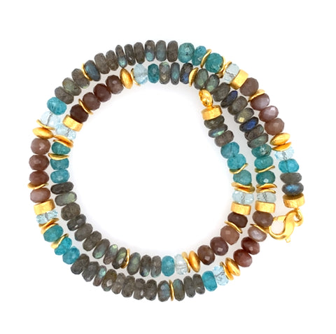 Collier Labradorit Mondstein Apatit Topas Silber vergoldet 999 - S83