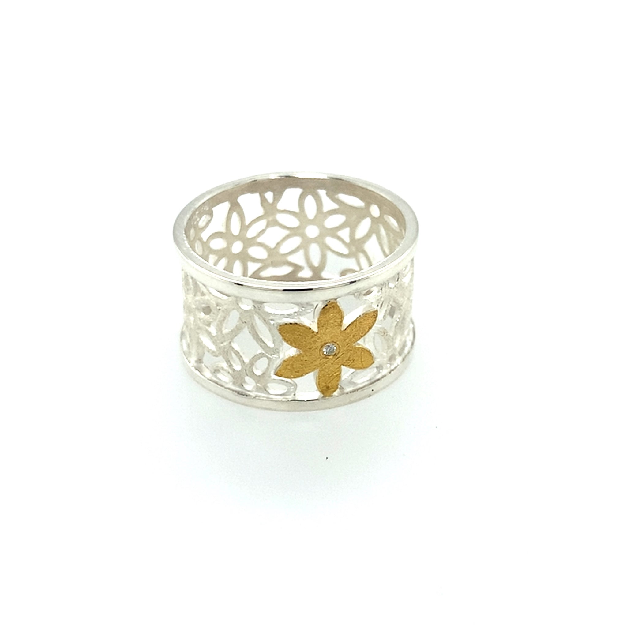 Ring Silber 925 Gold 900 Brillant - R56