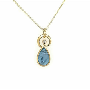 Anhänger Gold 750 Aquamarin Cabochon 3.1ct Brillant 0.028 ct-  C74