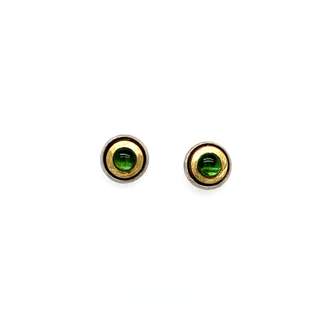 Ohrstecker Silber 925 Gold 750 Ø 8mm Turmalin Cabochon - O149