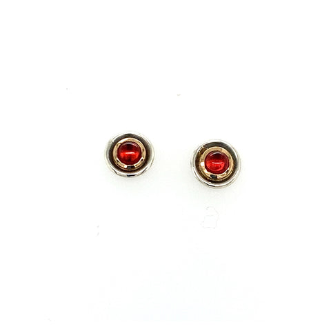 Ohrstecker Silber Gold 750 Ø 8mm Granat Cabochon - O31
