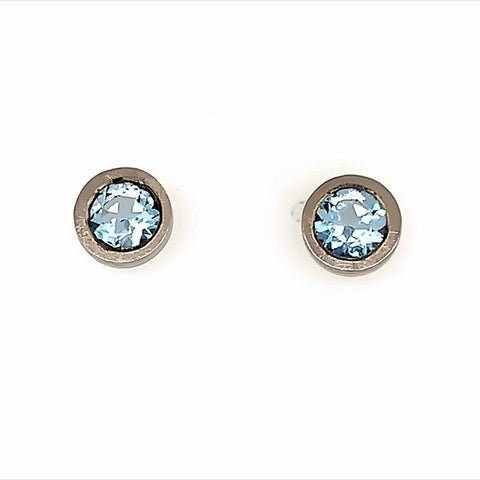 Ohrstecker Weißgold 585 Ø 7mm Aquamarin facettiert - O96