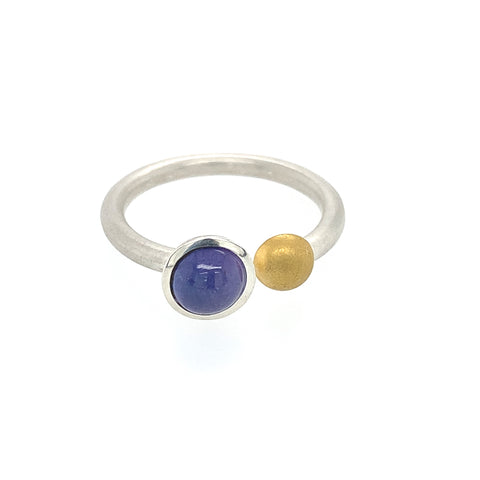 Ring Silber Gold 999 Tansanit Cabochon - R106