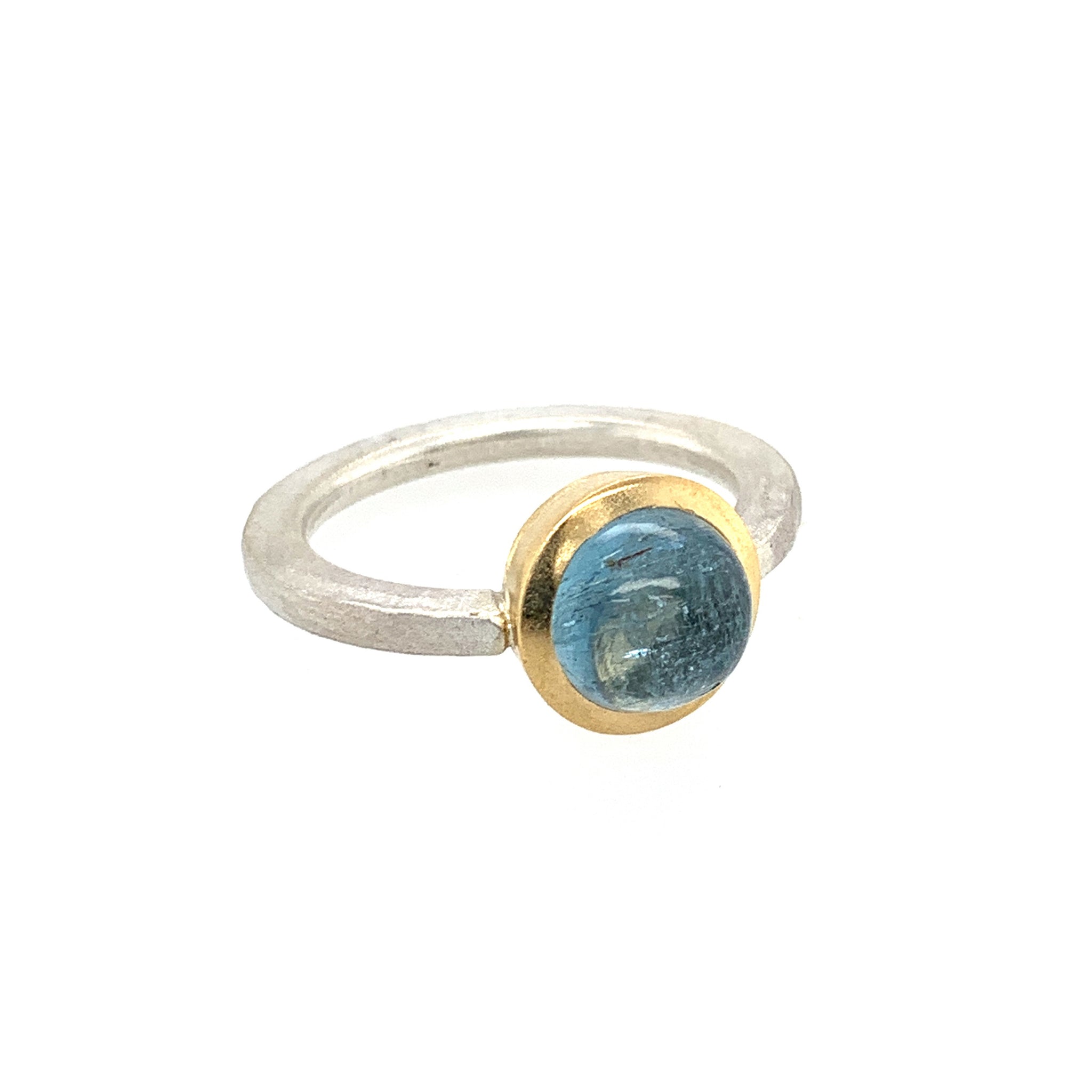 Ring Silber 925  Gold 750 Aquamarin Cabochon - R144