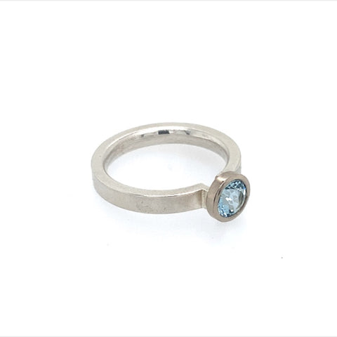 Ring Silber Weißgold 585 Aquamarin Ø 5mm - R157