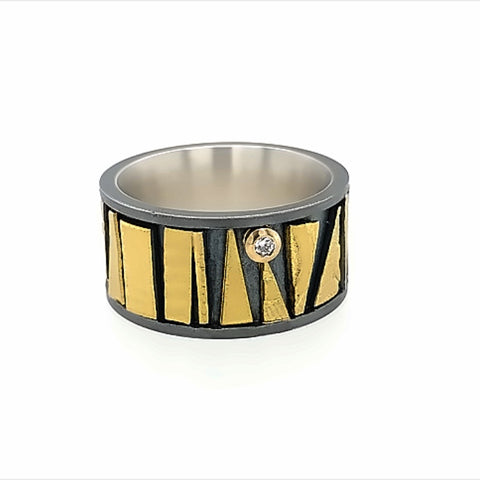 Ring Silber Gold 999 Brillant 0.028 ct - R158