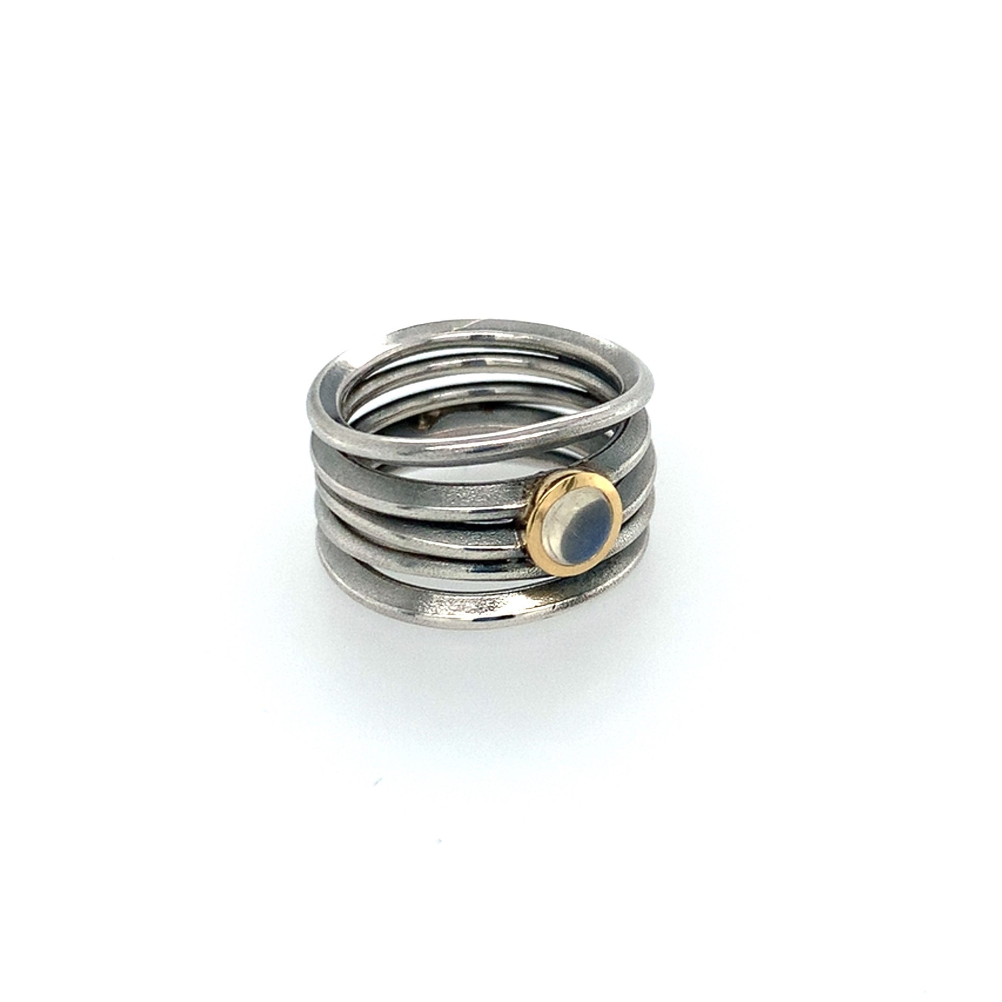 Ring Silber 925 Gold 750 Mondstein 4mm - R34