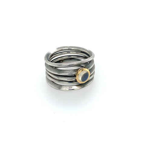 Ring Silber 925 Gold 750 Mondstein 4mm - R34
