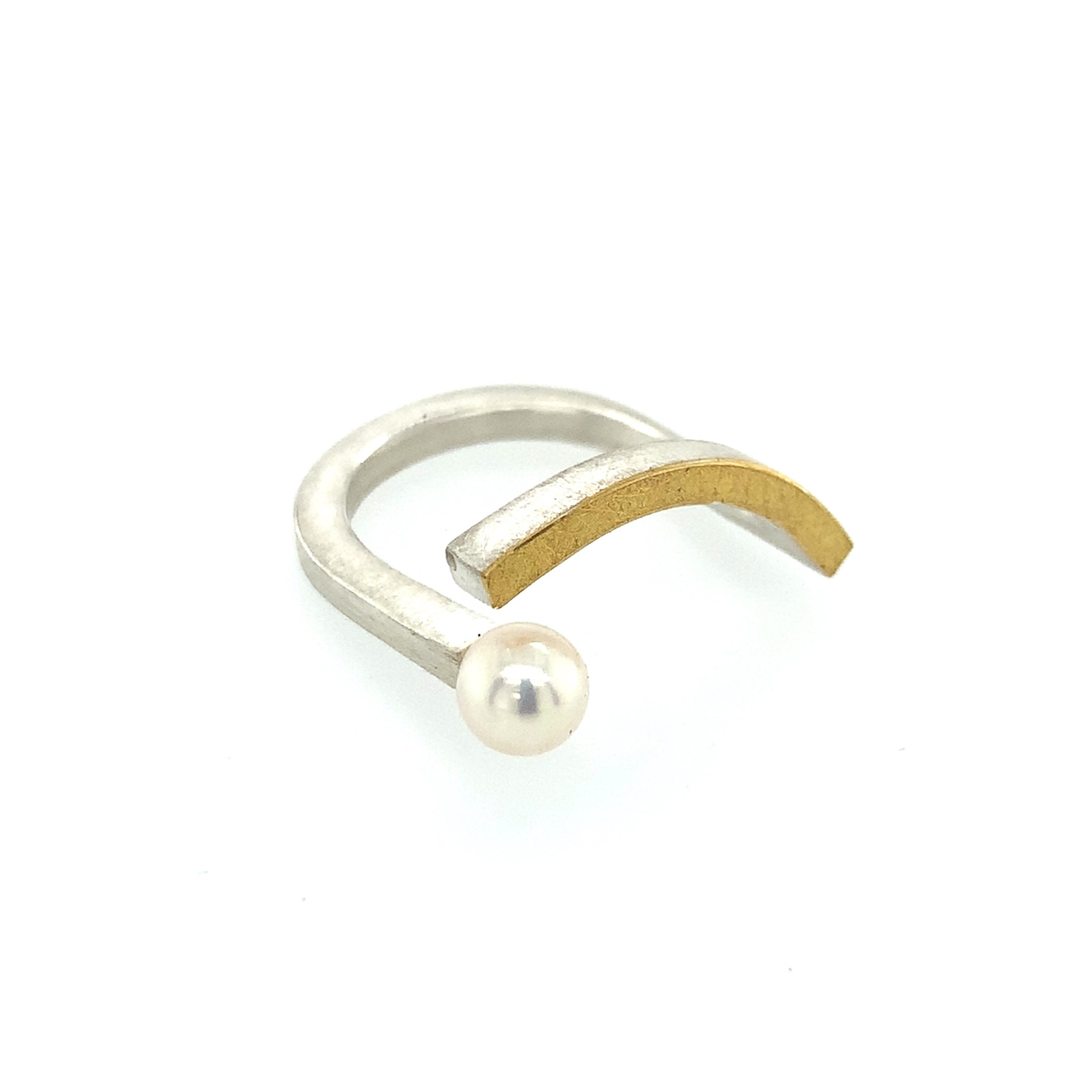 Ring Silber 925 Gold 750 Perle - R18
