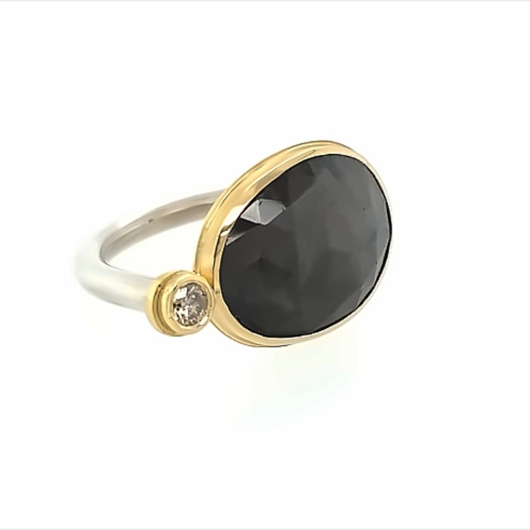 Ring Gold 900 Silber Safir 7.5 ct Brillant brown 0.09 ct - R51