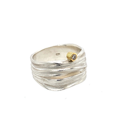 Ring Silber 925 Gold 750 Brillant 0.05 ct TW/SI - R60