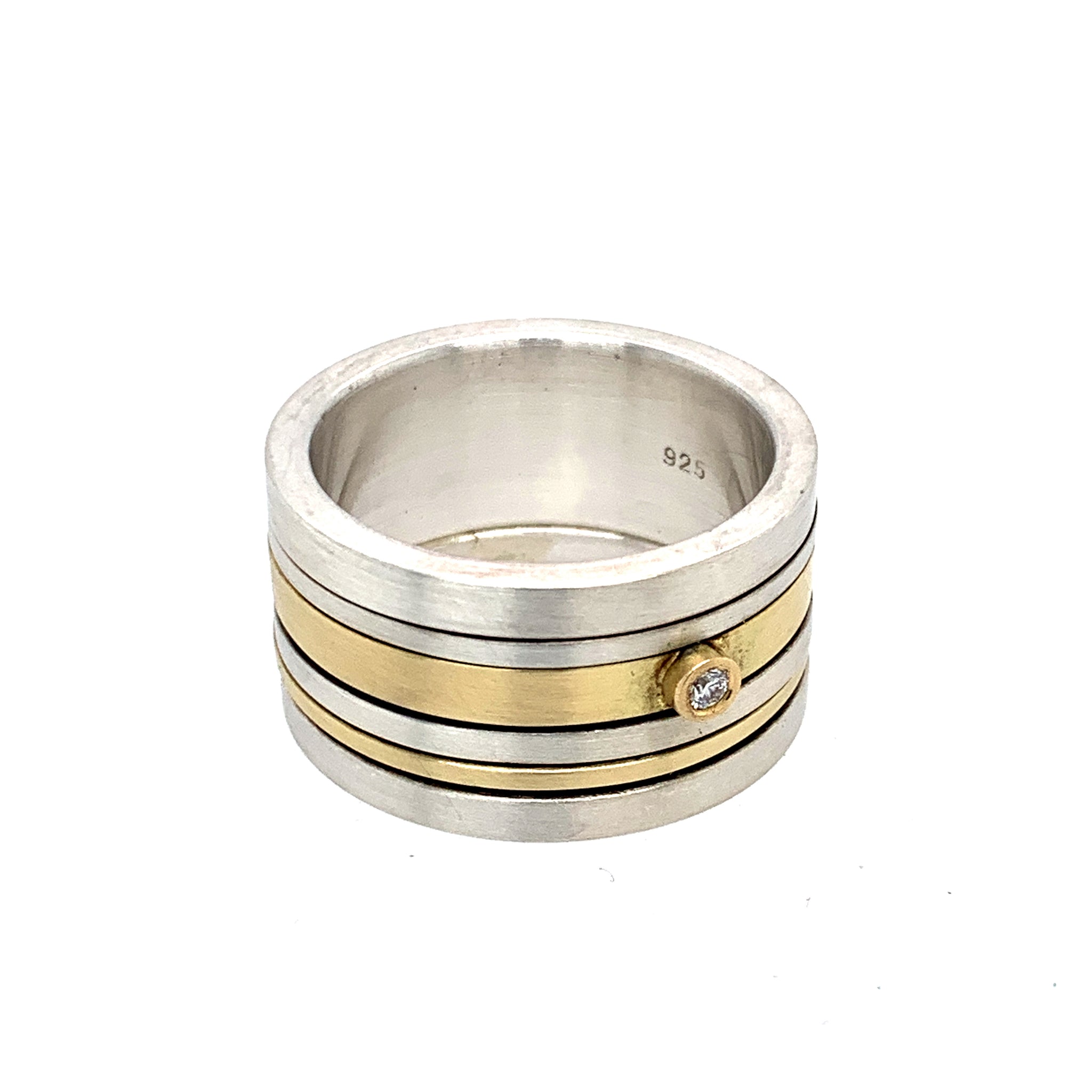 Ring Silber 925 Gold 750 Brillant 0.03 ct - R72