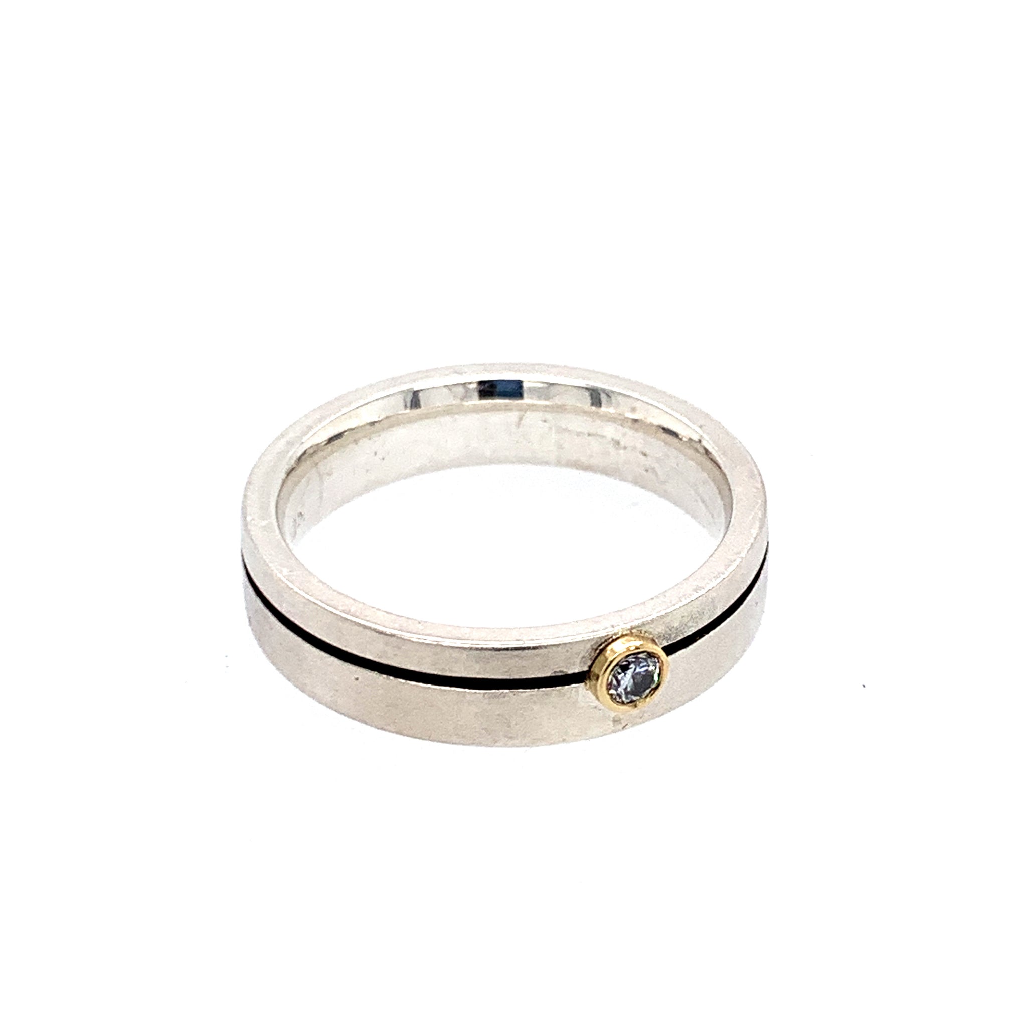 Ring Silber 925 Gold 750 Brillant 0.03 ct - R73
