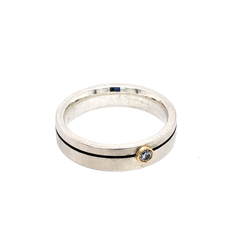 Ring Silber 925 Gold 750 Brillant 0.04 ct - R73