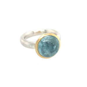 Ring Silber 925 Gold 750 Aquamarin Cabochon 8.3 ct - R79