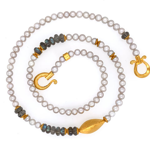 Collier Perle Labradorit Silber vergoldet 999 - S101