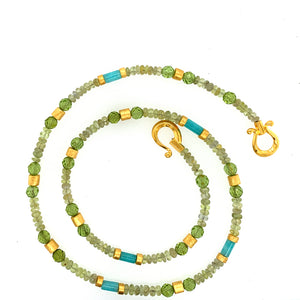 Collier Chrysoberyll Peridot Amazonit Silber vergoldet 999 - S130