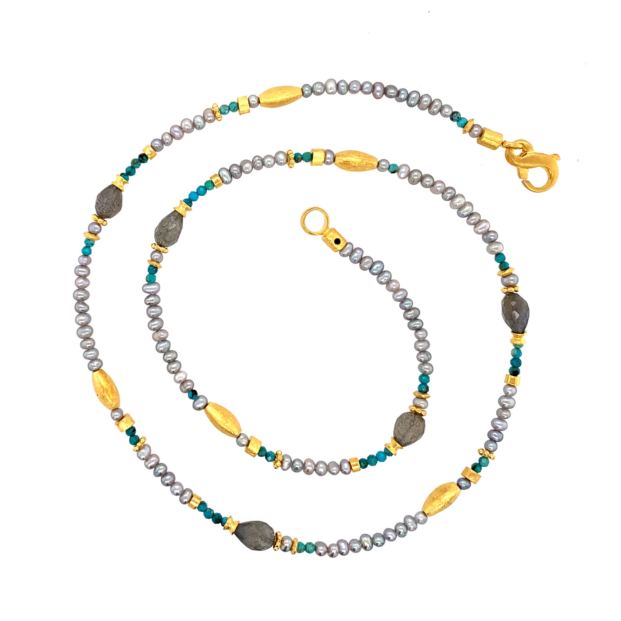 Collier Perle Türkis Labradorit 3 mm Silber vergoldet 999 - S140