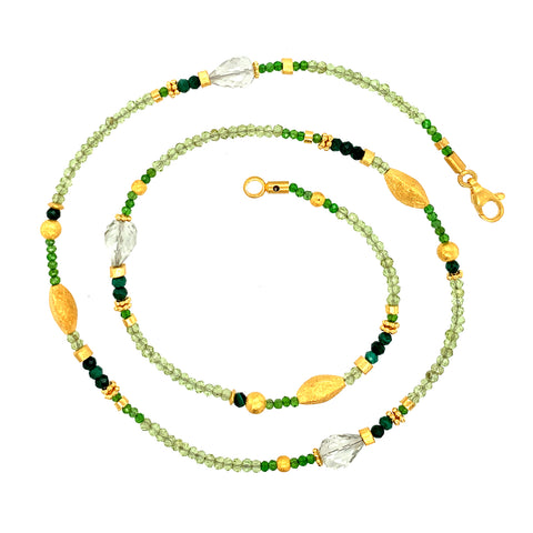 Collier Peridot Smaragd Opalit Vesuvian 3 mm Silber vergoldet 999 - S141