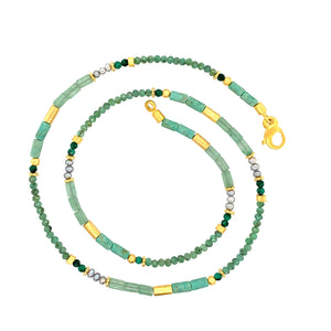 Collier Smaragd Malachit Chrysokoll Perle Silber vergoldet 999 - S161