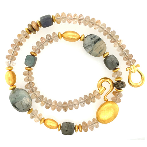 Collier Bergkristall Labradorit Jaspis Silber vergoldet 999 - S163