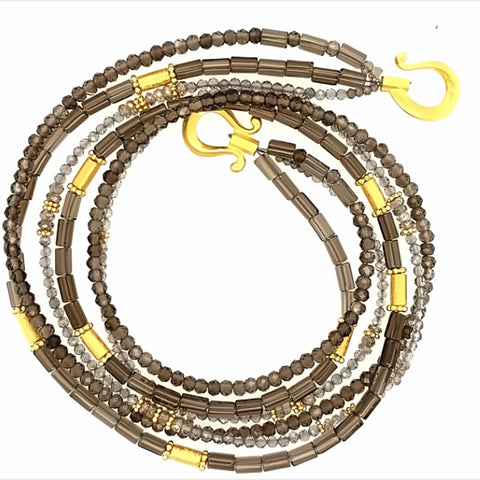 Collier Granat Rauchquarz Zirkon Silber vergoldet 999 - S102